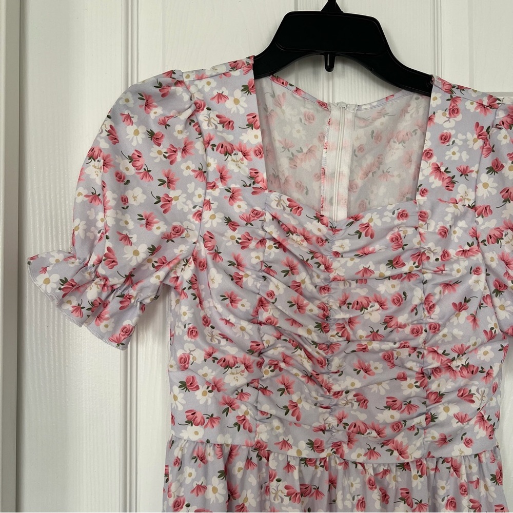 SHEIN White Midi Dress with Pink Floral Print - Picture 2 of 7